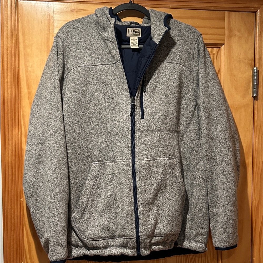 L.L. Bean Men's Gray and Navy Zip-Up Sweater Jacket